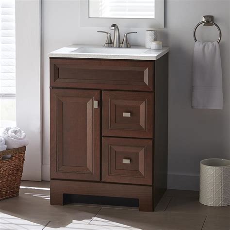 Home Decorators Collection Sedgewood 24-1/2 in. W Bath Vanity in Dark Cognac with Solid Surface ...