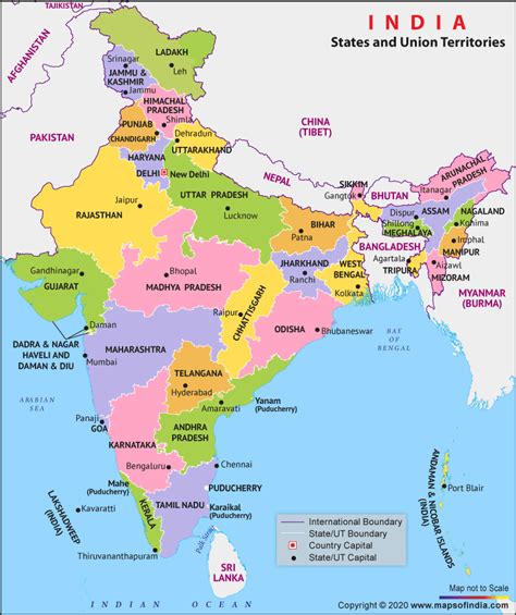 States and Capitals of India, List of 28 States & 8 Union Territories