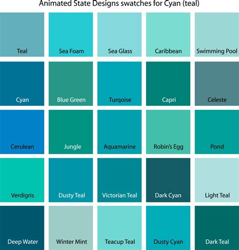many shades of blue and green are shown in this color chart for the same room