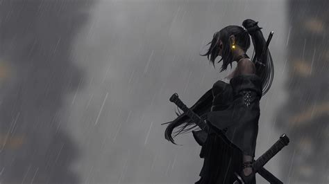 Samurai Girl In The Rain Live Wallpaper - MoeWalls