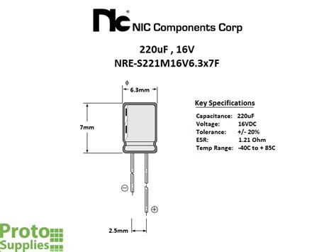 Capacitor Electrolytic 220uF 16V (10-Pack) - ProtoSupplies