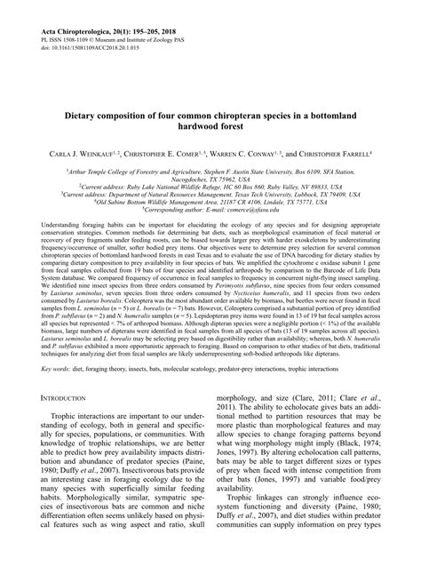 (PDF) Dietary Composition of Four Common Chiropteran Species in a ...