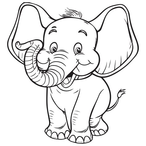 Cute happy cartoon elephant outline vector illustration.Adorable zoo ...