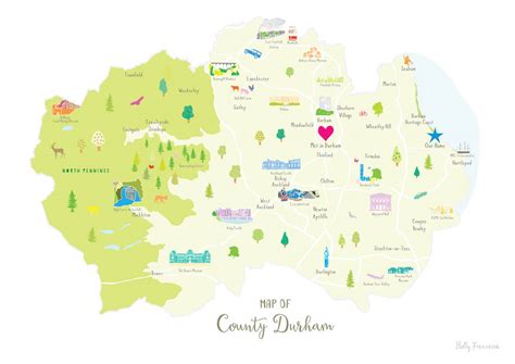Personalised County Durham Map: Add Favourite Places By Holly Francesca