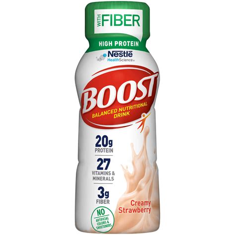 Boost High Protein with Fiber Balanced Nutritional Drink, Creamy Strawberry, 8 fl oz Bottle, 24 ...