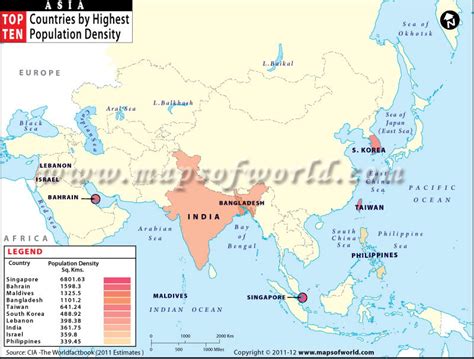 Map of Asian Countries by Highest Population Density