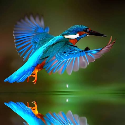 Premium AI Image | Flying kingfisher above water photorealistic reflection