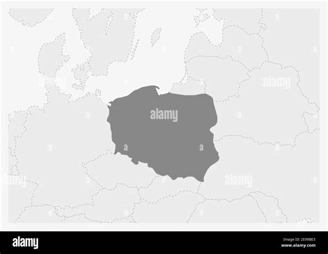 Map of Europe with highlighted Poland map, gray map of Poland with neighboring countries Stock ...