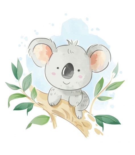 Cartoon Koala Sitting On The Tree Branch Illustration | Cartoon koala, Koala drawing, Koala ...