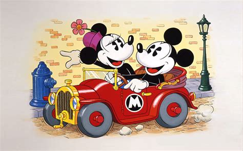 HD wallpaper: Mickey And Minnie Mouse Driving A Car Cartoon Wallpaper | Mickey mouse wallpaper ...