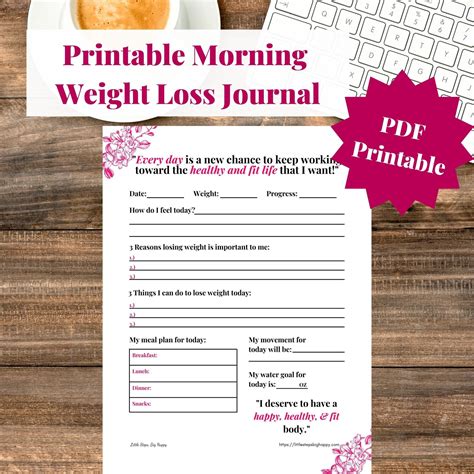 Printable Morning Weight Loss Journal Daily Motivation Prompts Weight Loss Planner & Tracker ...