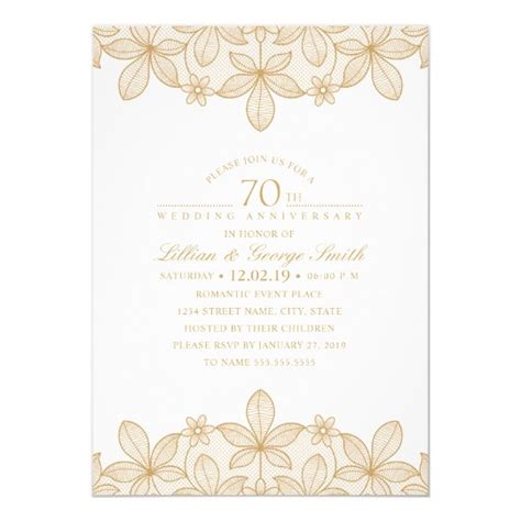 70th Wedding Anniversary Elegant Golden Lace Invitation | Zazzle.com