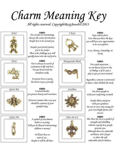 Charm Meaning Key for 8 Piece Antique Gold Pewter Set | Wiccan spell ...