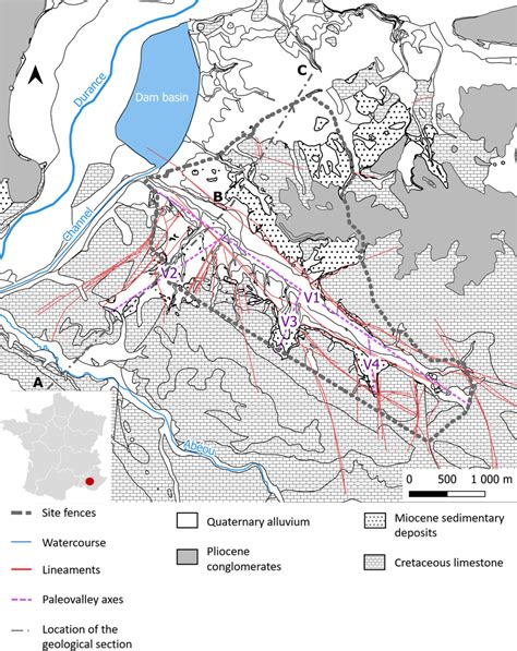 Simplified geological map of the Cadarache center | Download Scientific ...