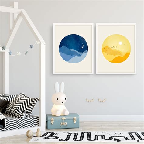 Sun Moon and Stars Nursery Wall Art Set of 2 Prints Nursery - Etsy