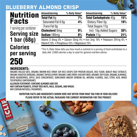 CLIF BAR - Blueberry Almond Crisp - Made with Organic Oats - 11g ...