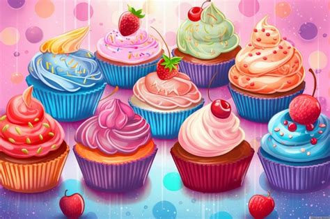 Premium AI Image | A colorful illustration of cupcakes with different ...