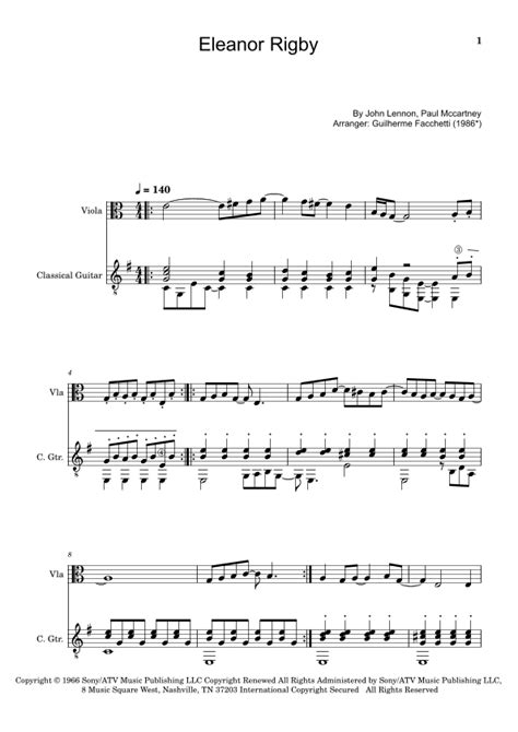 Eleanor Rigby (arr. Guilherme Facchetti) by The Beatles Sheet Music for Instrumental Duet at ...