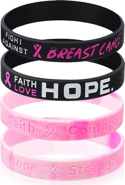 Amazon.com: 48 Pieces Breast Cancer Bracelets Cancer Awareness Bracelets Ribbon Silicone ...