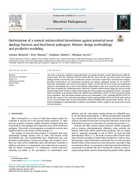 (PDF) Optimization of a natural antimicrobial formulation against ...