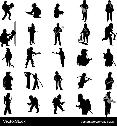 Firefighter silhouettes set Royalty Free Vector Image