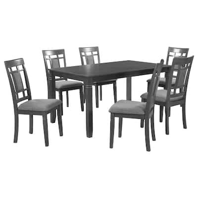 Superior Quality 7-Piece Wooden Dining Table Set, Grey Finish Solid ...