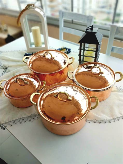 Copper Cooking Pot Set, Handmade Pure Copper Casserole Pot With Lid ...