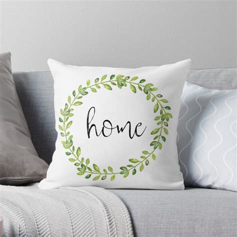 "Home Farmhouse Style Wreath" Throw Pillow by paperbluebird | Redbubble