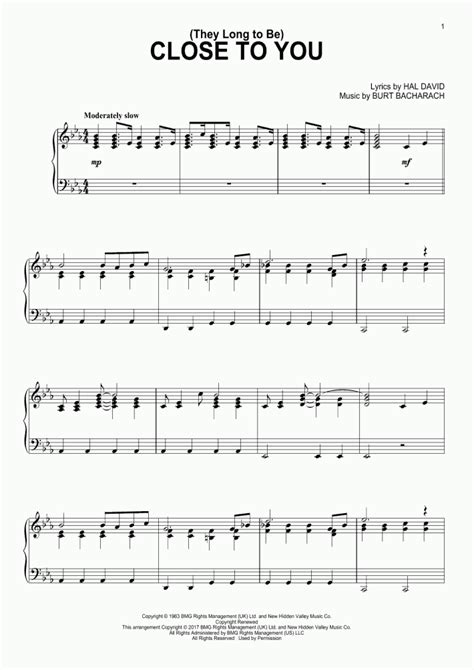 Close To You Piano Sheet Music | OnlinePianist