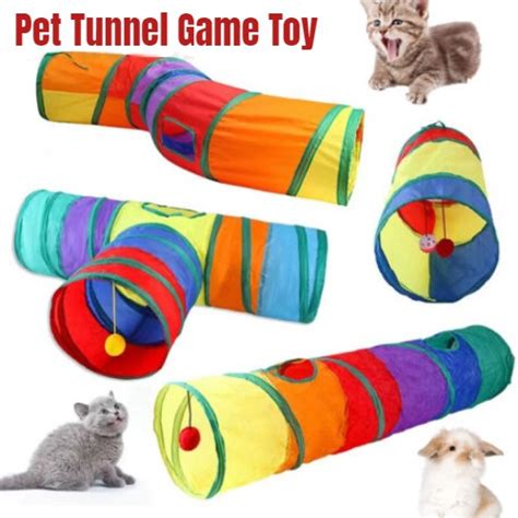 Collapsible Pet Cat Rainbow Tunnel Game Toy Interactive Indoor Cats ...