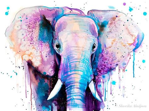 Purple Elephant aquarelle peinture imprimer par Slaveika Aladjova, art ...