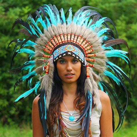 Turquoise Native American Headdress - 75cm - Indian Headdress - Novum Crafts