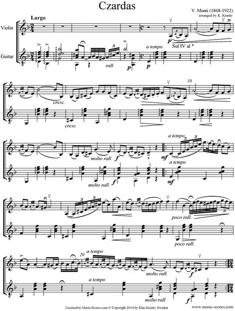 Monti. Czardas No.1 Violin, Guitar classical sheet music