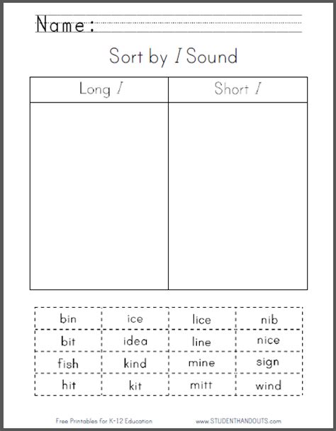 Sort by I Sound Worksheet | Student Handouts