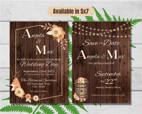 Rustic Wedding Invitation Template Rustic Floral Wedding - Etsy