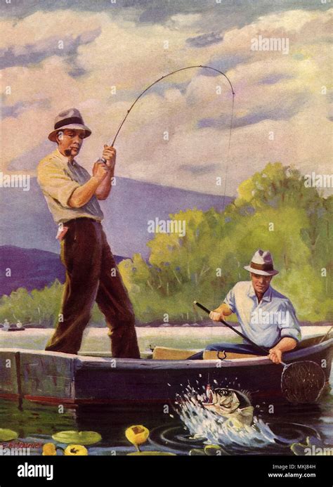 Two Men Fishing in Boat Stock Photo - Alamy