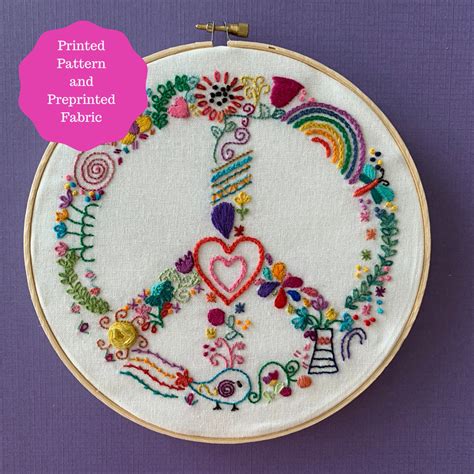 Embroidery Pattern includes Preprinted Fabric Panel, Peaceful Whimsy Modern Hand Embroidery ...