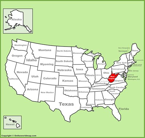 West Virginia location on the U.S. Map - Ontheworldmap.com