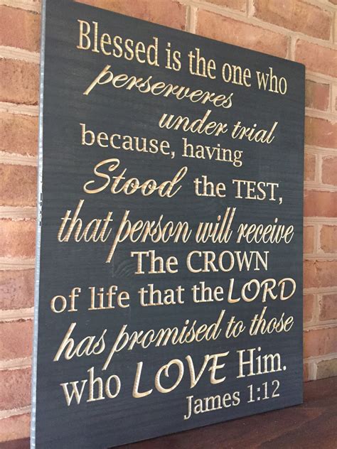 Large Bible verse wall art James 1:12 - Smith Crafted Woodworks