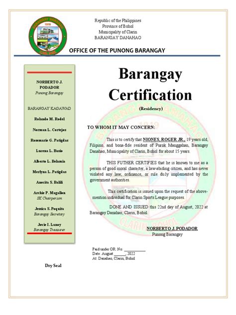 Certificate of Residency | PDF | Government | Philippines