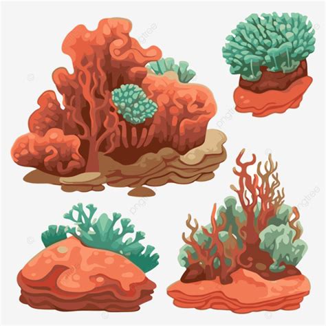 Coral Clipart Four Coral Reefs In Different Shades Of Coral Cartoon Vector, Coral, Clipart ...