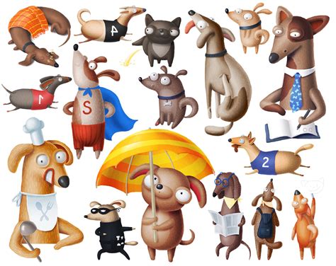 Cartoon Dogs Clipart Funny Dog Characters Kids Illustration - Etsy