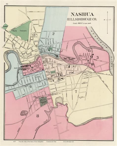 Nashua, NH 1877 Old Map Reprint With Street & Building Names New ...