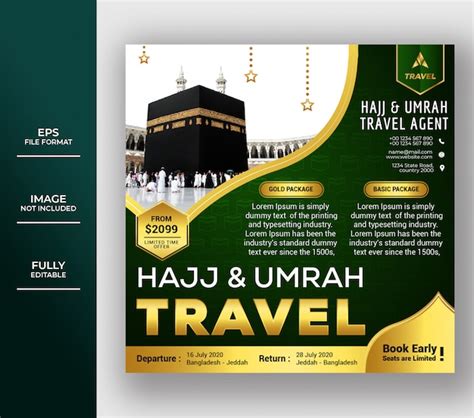 Premium Vector | Luxury islamic umrah and hajj social media post ...