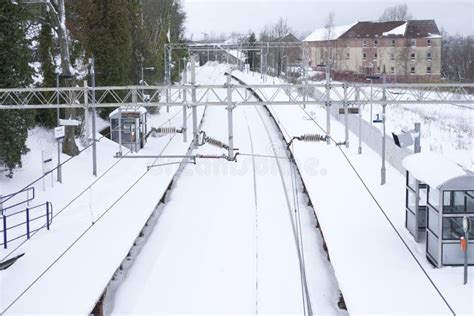 Railway Covered in Winter White Snow Cancelled Train Service Stock ...