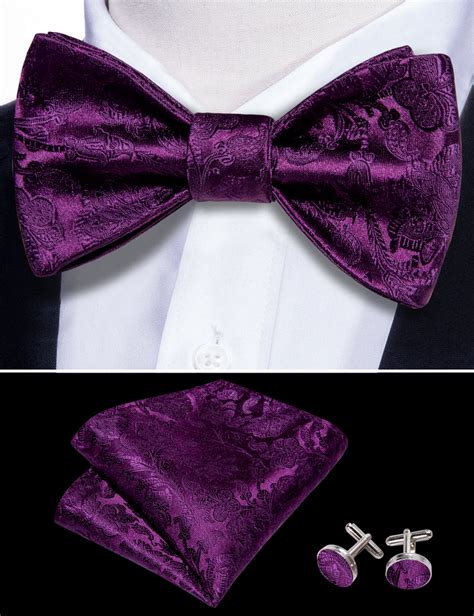 Solid Purple Floral Self Tie Bow Tie Hanky Cufflinks Set – BarryWang