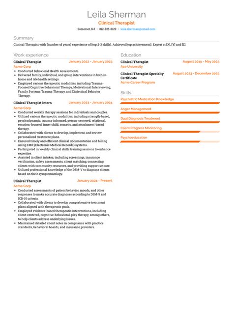 Clinical Therapist Resume Examples and Templates