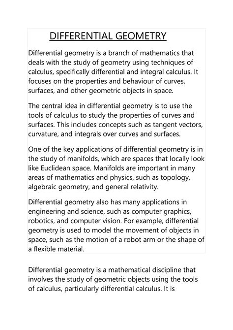 Differential geometry - DIFFERENTIAL GEOMETRY Differential geometry is ...