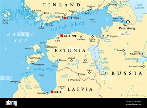 Gulf of Finland and Riga region, political map. Nordic countries ...