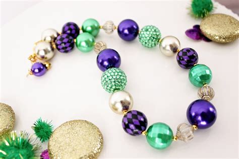 MARDI GRAS BEADS Necklace, Fat Tuesday Chunky Necklace, Purple, Green ...